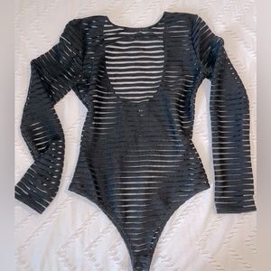 Women’s Forever 21 black mesh striped bodysuit Size M